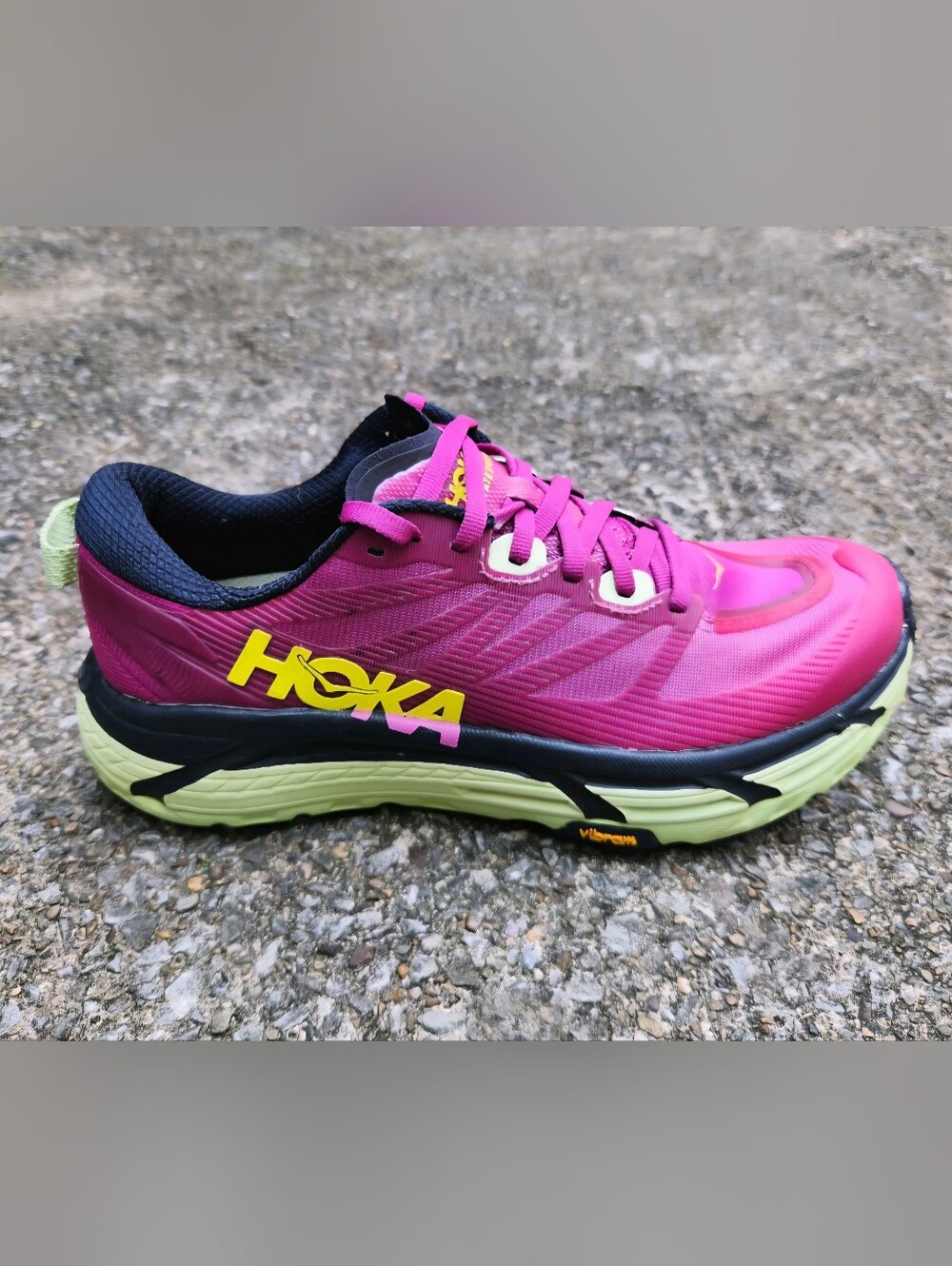 Hoka One One Women's Magenta and Lime Athletic Running Shoes - Picture 3 of 6